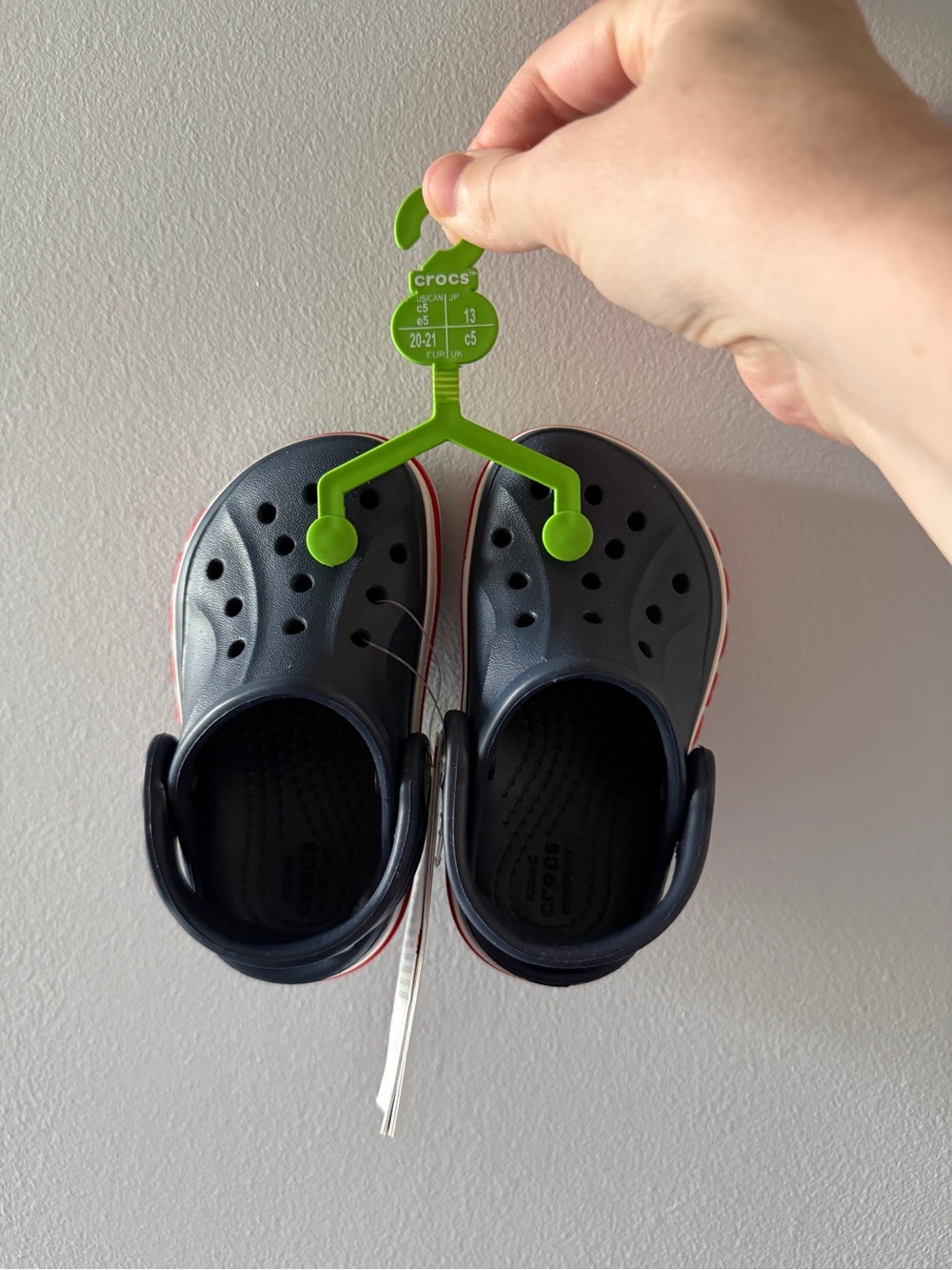NWT CROCS Toddler Navy Clogs with Red and White Trim size 5